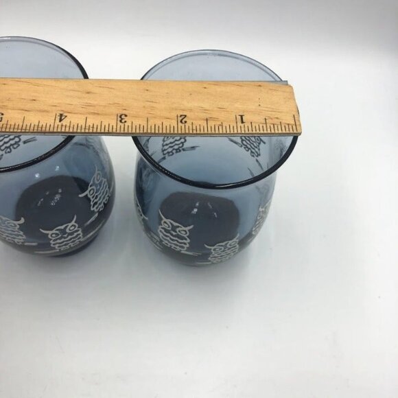 Vintage Set of 2 Blue Owl Drinking Glasses Tumblers Weighted Bottom - Picture 12 of 12